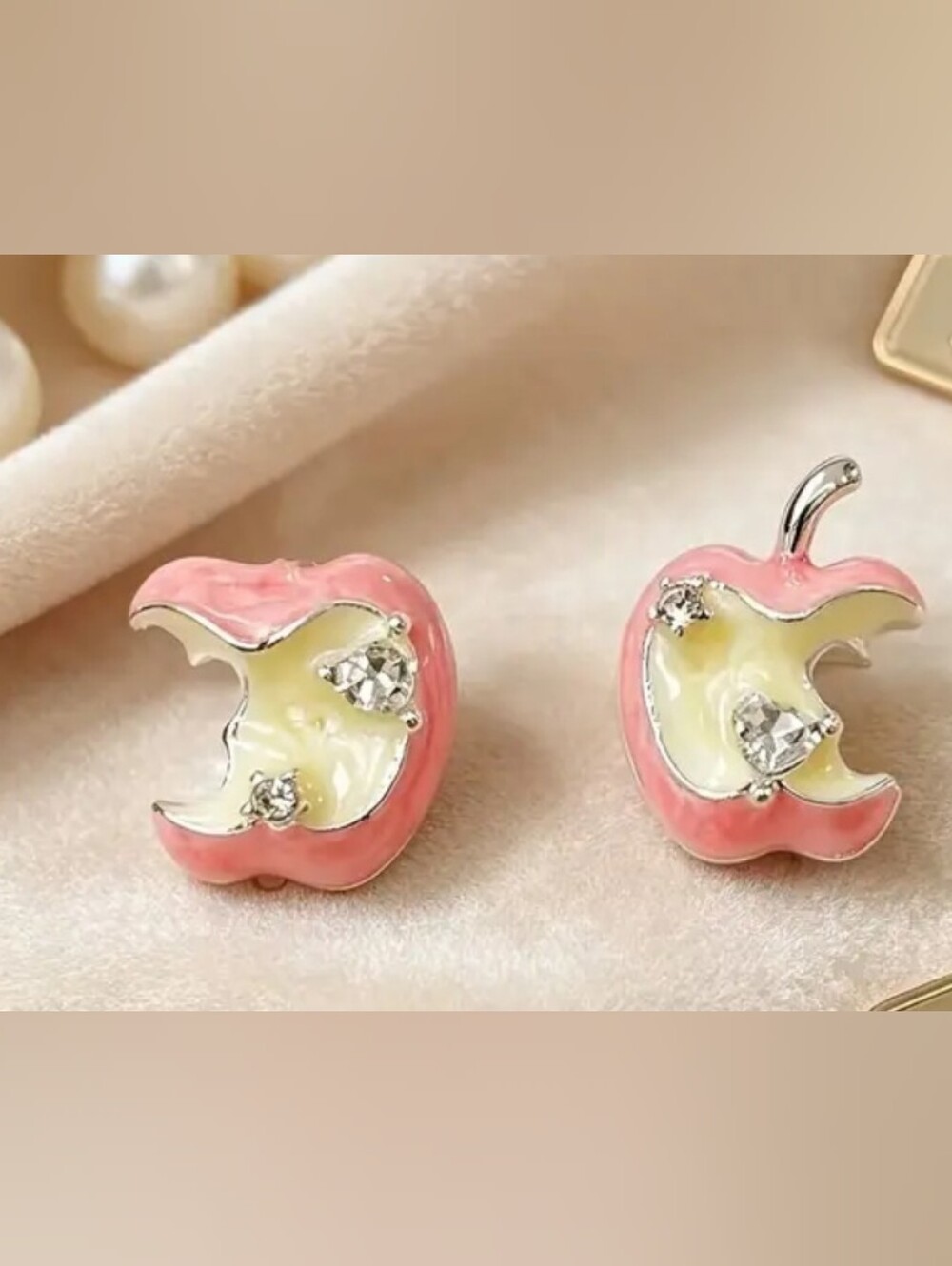 Pink Enamel Apple Stud Earrings - Women Jewelry